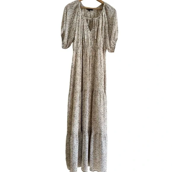 Wishlist Apparel Floral Cream Maxi Ruffle V-neck Lined  Boho Dress Sz Medium - Picture 5 of 14